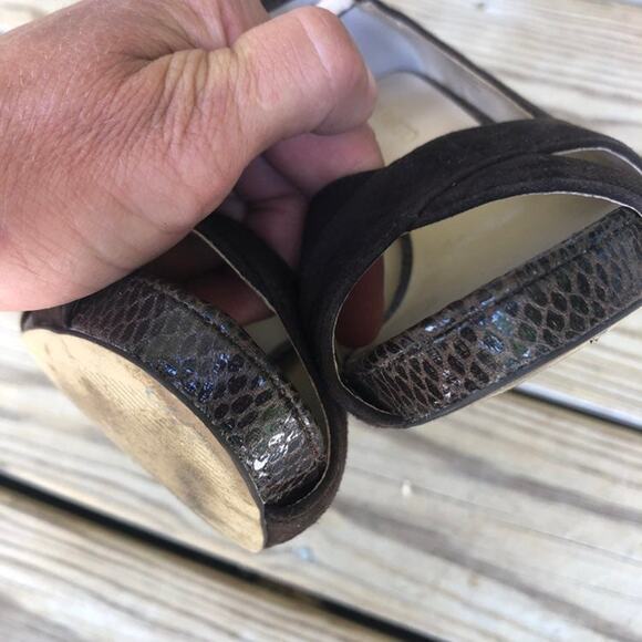 Franco Sarto Peep Toe Heels Valita Women 7M Shoes Dark Brown Suede Pump READ - Picture 7 of 16